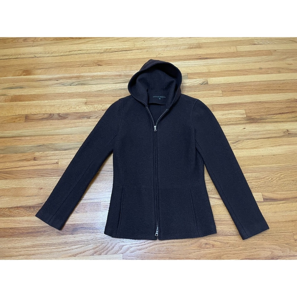 Jenne Maag Womens Full Zip Hooded Sweatshirt  M Brown  Long Sleeve 100% Wool‎